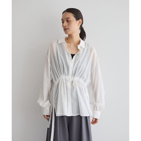 ブラウス シャツ ウエストドロストリボンシャツ レディース