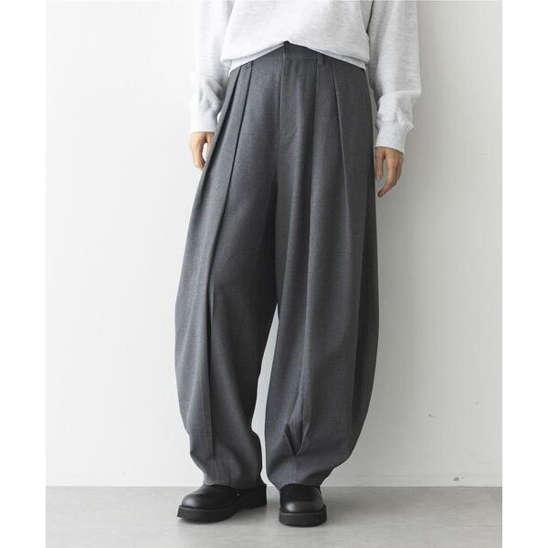 パンツ 無地ウールライク裾タックバレルパンツ レディース