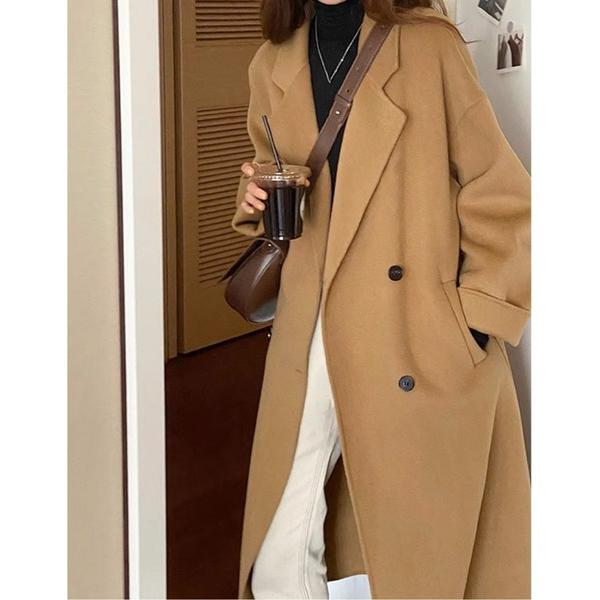 コート チェスターコート ダブルブレスト ウールライクロングコート レディース