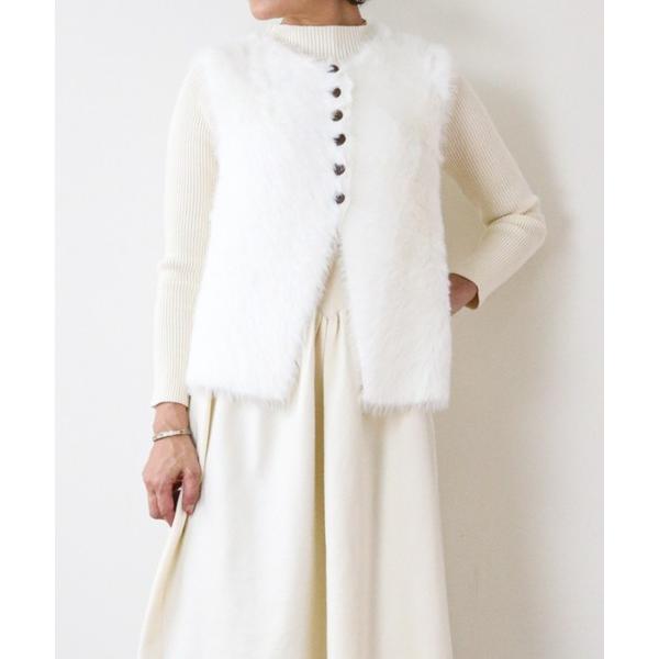 ベスト ジレ フェイクファー ミニボタンベスト レディース