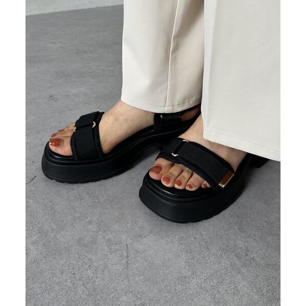 「Thevon」 フラットサンダル L ブラック レディース