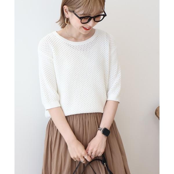 「AMERICAN HOLIC」 半袖ニット M オフホワイト レディース