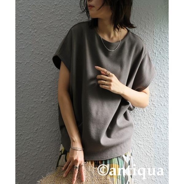 「antiqua」 半袖カットソー V チャコールグレー レディース