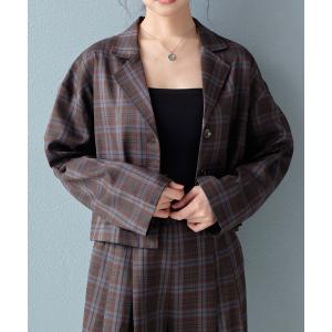 ジャケット テーラードジャケット チェック柄ショートジャケット レディース