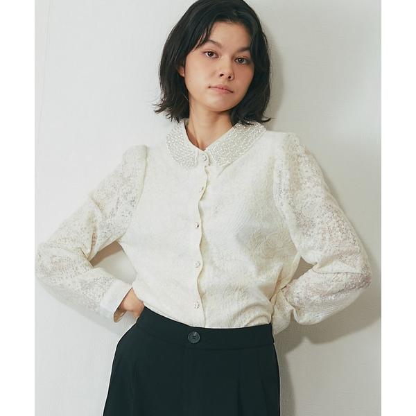 ブラウス シャツ 襟ビジュー付きブラウス レディース