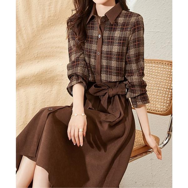 ワンピース クラシックチェックウエストマークAラインワンピース