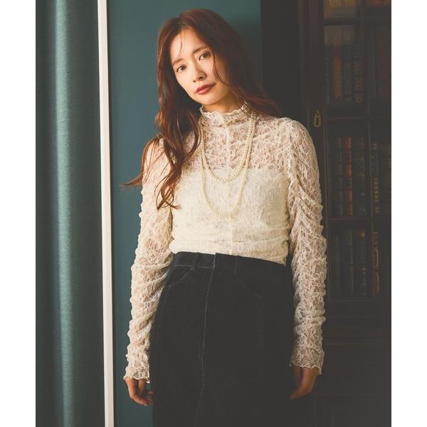 tシャツ 総レースハイネックギャザープルオーバー 606418 レディース