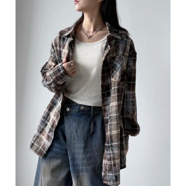 ブラウス シャツ ケミカルウォッシュチェック柄オーバーシャツ/ユニセックス レディース メンズ