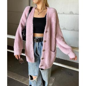 カーディガン シャギーニットカーディガン レディース