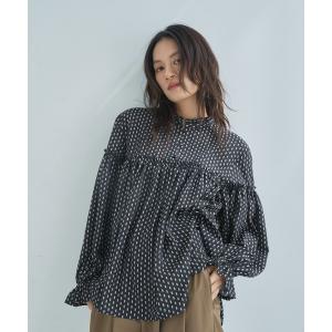ブラウス シャツ プリントフレアギャザーブラウス レディース