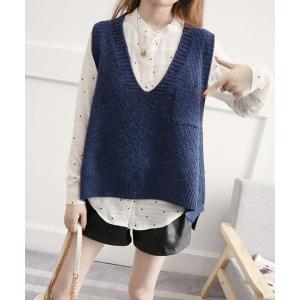 ベスト ジレ ニットベスト レディース 重ね着 Vネック ゆったり 前後差 サイドスリット オフィスカジュアル きれいめカジュアル レディース韓国 レ