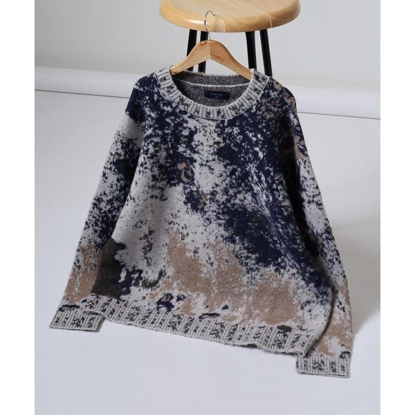 セーター ニット スプラッシュアブストラクト柄ルーズサイズクルーニット メンズ レディース
