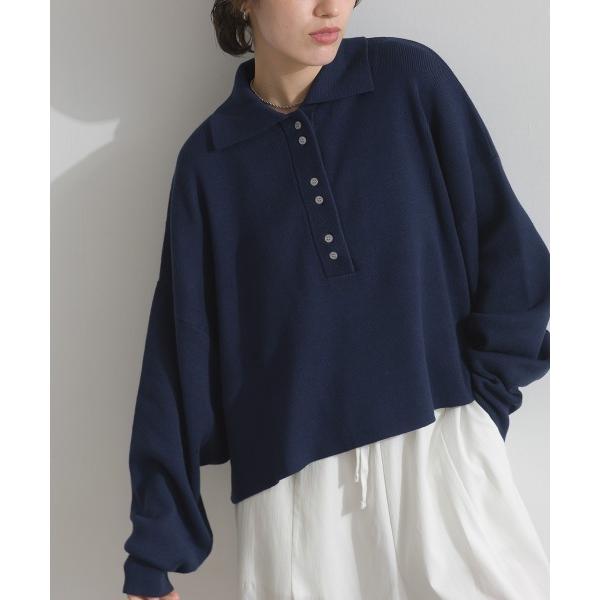 ポロシャツ ポロ 総針編みニット 袖ボリューム ポロ  プルオーバー セーター レディース