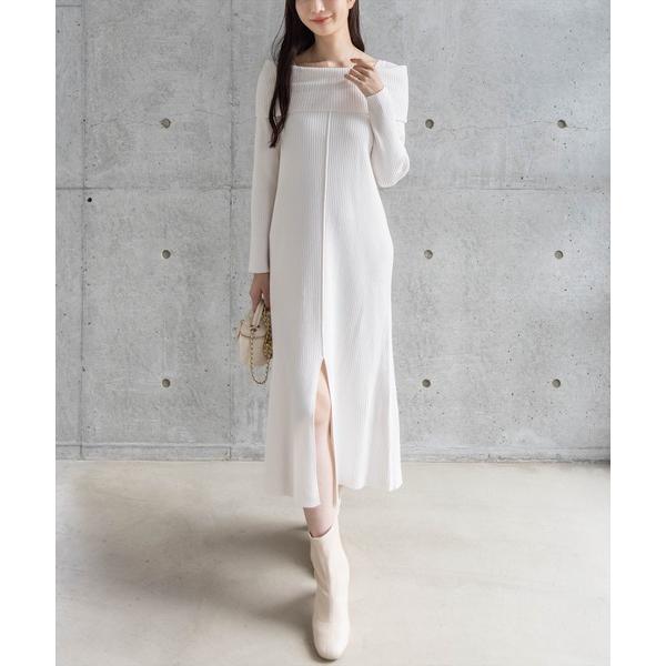ワンピース オフショル風ニットワンピース「大人 フェミニン 上品」