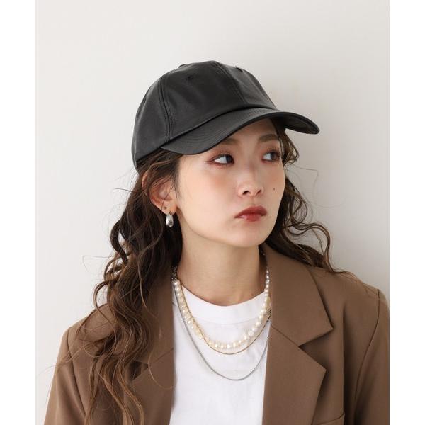 キャップ 帽子 フェイクレザーキャップ レディース