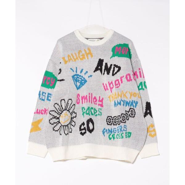 セーター ニット 「 SMILEY FACE スマイリーフェイス 」グラフィティ ルーズニット プル...