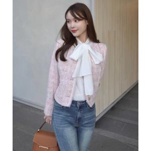 ジャケット ノーカラージャケット フリンジツイードジャケット レディース