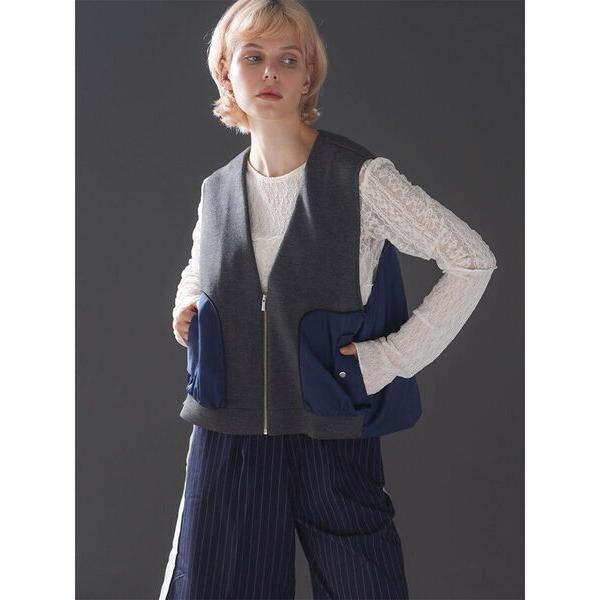 ベスト ジレ TRIMMING BI-COLOR CARDBOARD VEST レディース