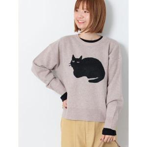 ニット セーター 猫モチーフジャカードニット レディース