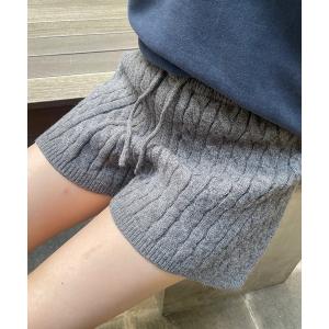 パンツ ケーブル編みニットショートパンツ レディース