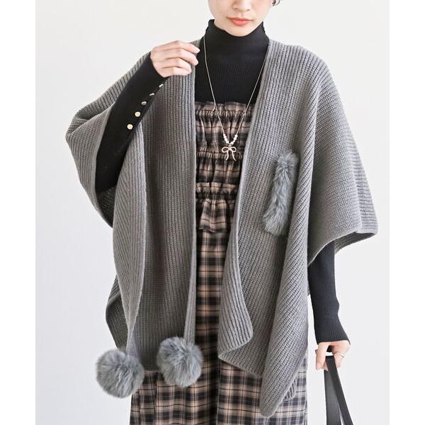 ストール マフラー フェイクファーさしこみ大判ニットストール レディース