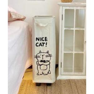 収納 CATデザインキャスター付きスリム収納バスケットの商品画像
