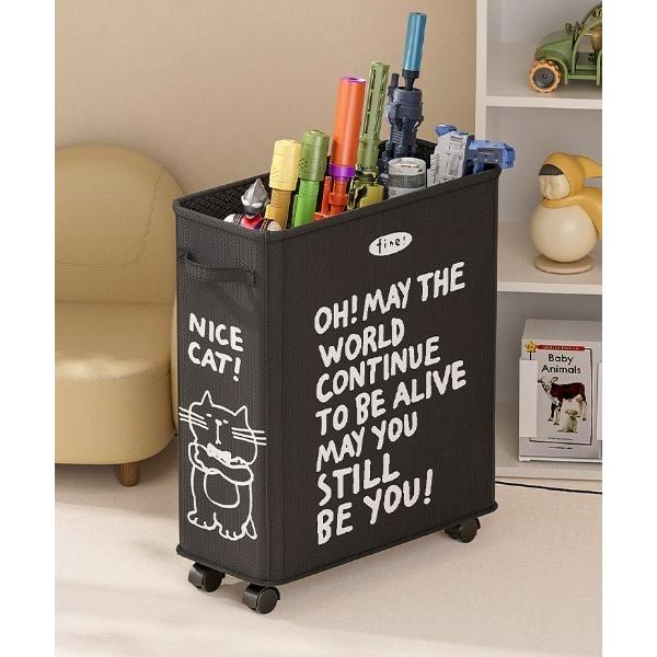 収納 CAT LOGOキャスター付きスリム収納バスケット