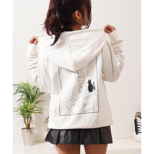 パーカー ガール＆ネコ フェイクスエード ジップパーカー / Girl ＆ Cat Faux Sue...