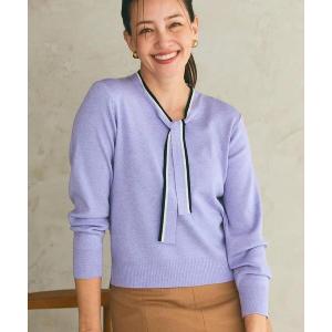 ニット セーター 「秋映え／なめらかな着心地」バイカラーボウタイ付きニット レディース