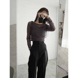 tシャツ チュールレイヤードリボントップス /チャコール レディース