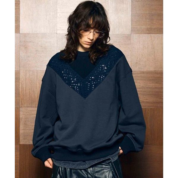 トレーナー スウェット 「UNISEX」Lace Knit V-Switching Combinat...