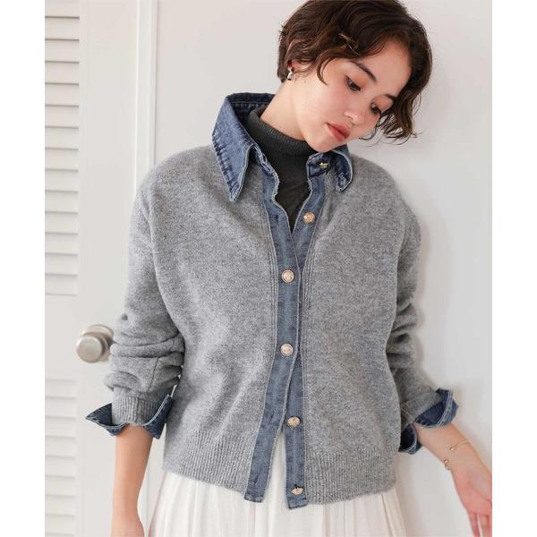 カーディガン デニムドッキングニットカーディガン レディース
