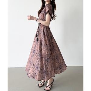 ワンピース 夏 半袖 大人リゾート ダマスク柄ワ...の商品画像