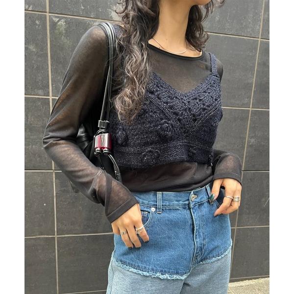 tシャツ FLOWER MOTIF MOHAIR KNIT BISTIER レディース