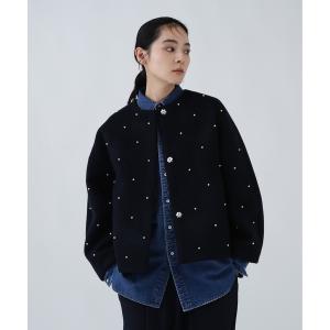 ノーカラーコート レディース パール付き