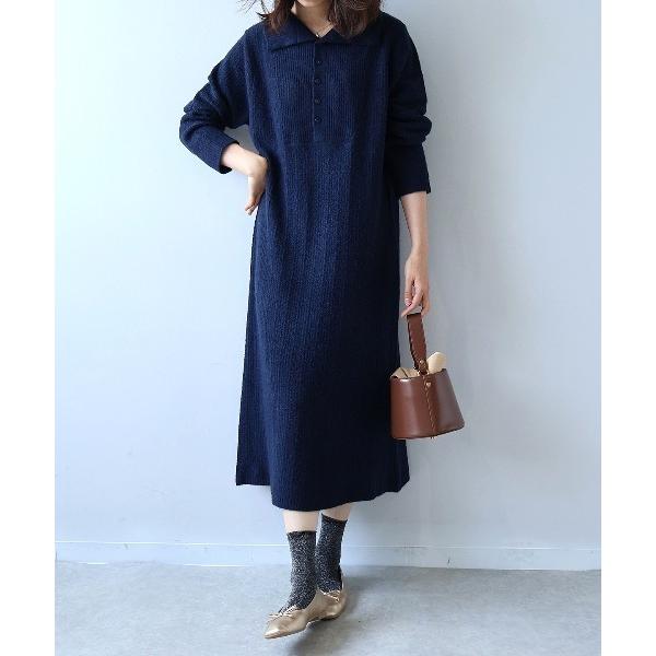 ワンピース 「L〜5L 大きいサイズ」リンクス編み襟付きニットワンピース