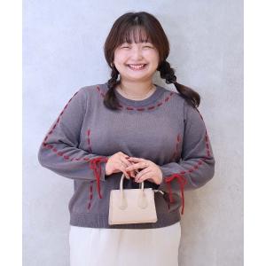 ニット セーター 「yuki×leswel」「L〜3L 大きいサイズ」配色ステッチニットプルオーバー レディース