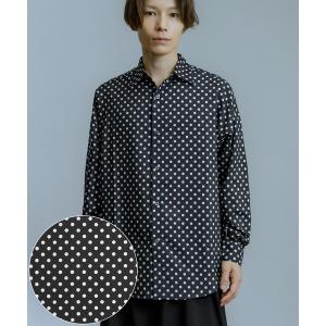 シャツ 長袖 メンズ レディース レギュラーカラー ドット柄 水玉 白 黒