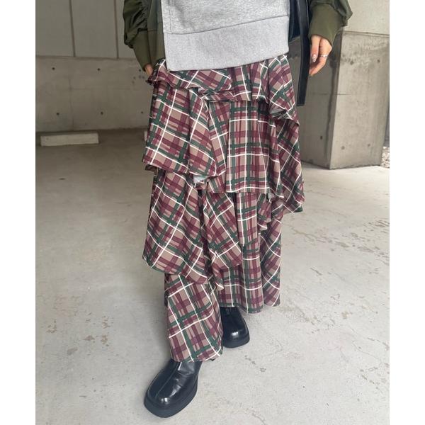 スカート HANDWRITING CHECK TIERED SKIRT