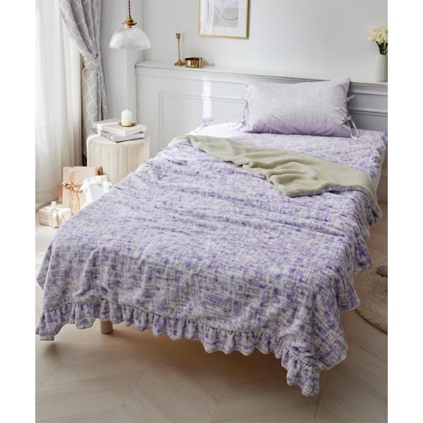 ブランケット ツイード柄フリル毛布＆ブランケット│ダブル「フルーエ/大人可愛い」