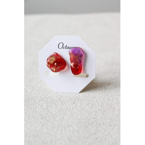 イヤリング 「Octagon」「シーグラスイヤリング」レッド＆パープル／華やかな赤紫　　(MA) レ...
