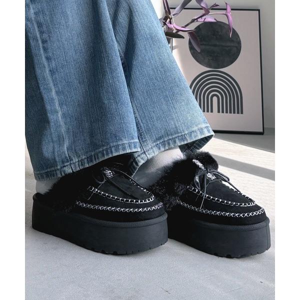 スリッポン 「厚底」ステッチワークスリッパムートン「３E」 レディース