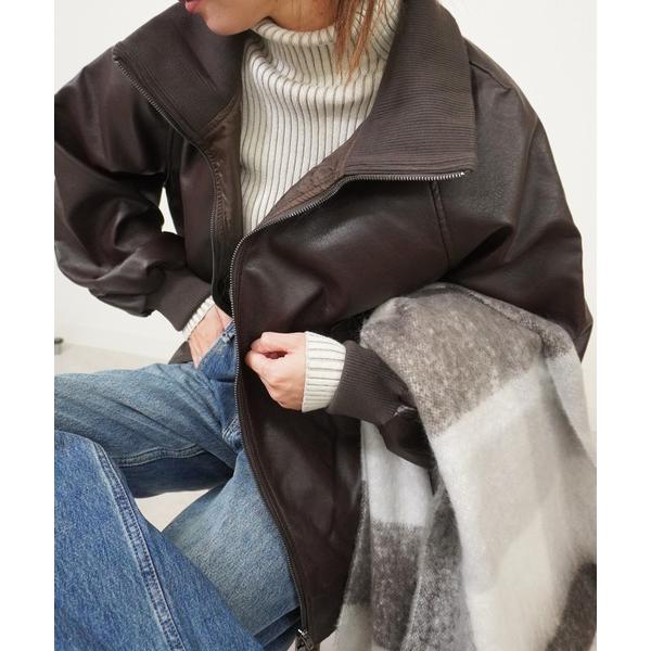 ブルゾン アウター スタンドカラー合皮ブルゾン レディース