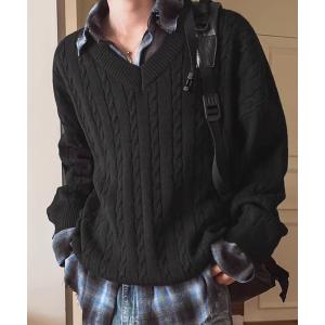 セーター ニット 「NOWLE」ケーブル編み Vネック プルオーバー ニット メンズ レディース