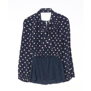 「BALENCIAGA」 シルク ドット柄長袖ブラウス 34 ネイビー レディース