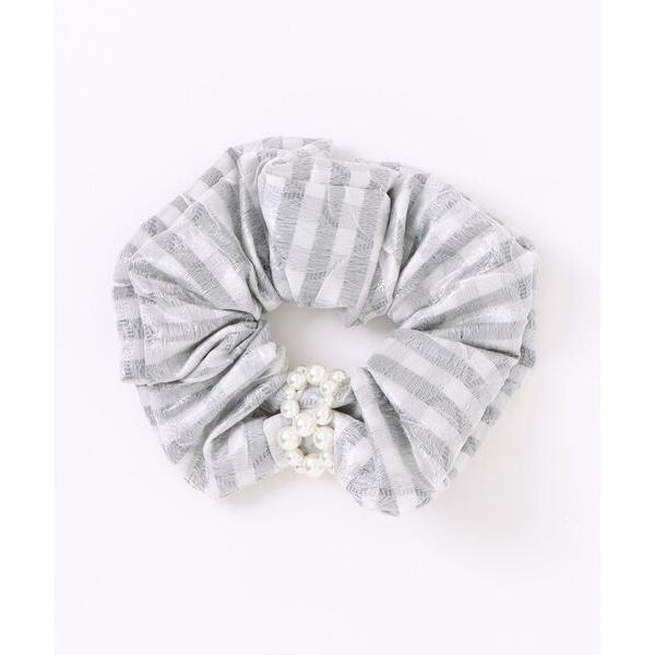 シュシュ クロスフレームパールリング　ジャカードシュシュ