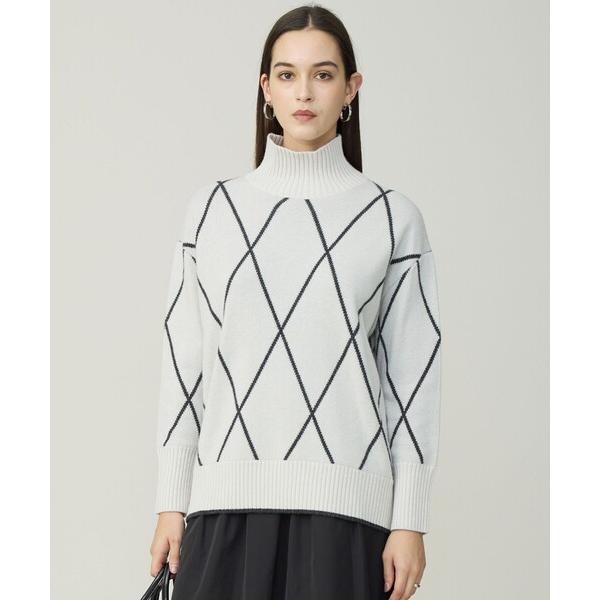 ニット セーター ソフトカシミヤミックス ダイヤ柄ハイネックニット レディース