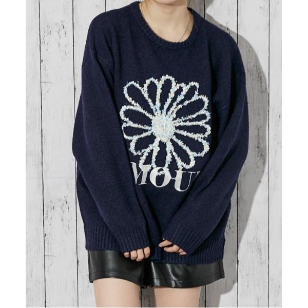 ニット セーター 「ブラシヤーン×ロゴフラワー」レディース ニットプルオーバー 長袖 秋冬 レディー...