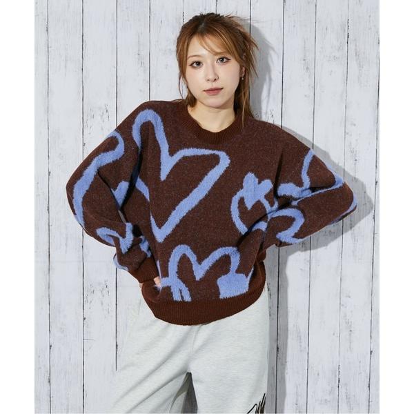 ニット セーター 「ハートライン×起毛タッチ」レディース ニットプルオーバー ゆるシルエット 秋冬 ...