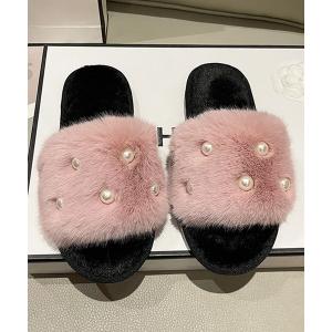 スリッパ メニー パール オープン ファー スリッパの商品画像